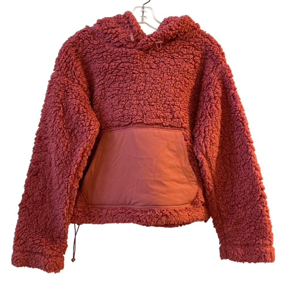 Zella Fuzzy Fleece Cropped Hoodie Pullover Coral Rose‎ XXS